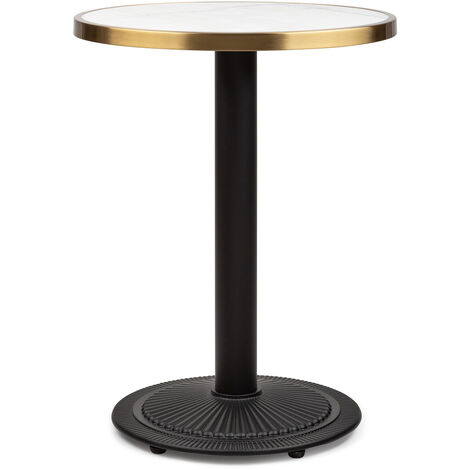 blumfeldt Patras Jewel Bistro-Tisch - Gartentisch im Jugendstil, weiße 57,5 cm Ø Marmortischplatte, 75 cm Höhe, für drinnen und draußen, witterungsbeständig, runder gusseiserner Standfuß, schwarz (1/5)