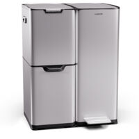 Klarstein Tiyo 3-in-1 Mülleimer - 60L Küchen-Abfalleimer mit Pedale & Soft-Close-Deckel, Edelstahl, herausnehmbare Eimer, Trennsystem, Aufkleber