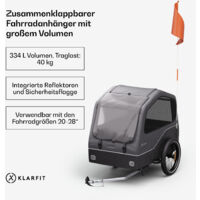 Klarfit Geräumiger Fahrradanhänger für Hunde, 334 L, Hybrid Home/Anhänger - Solider Stahlrahmen mit integrierten Reflektoren für sicheren Fahrradtransport
