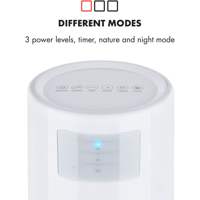 2.5 litres Programmable Timer 3 Adjustable Power Levels Humidifier Air Cooler 45 W Switchable Oscillation 3 Ventilation Modes White Ice Pack Klarstein Highrise Fan Air Purifier 