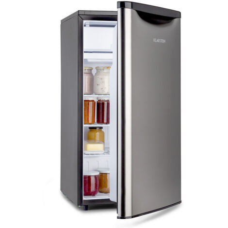 Klarstein Yummy - Refrigerator with freezer compartment, refrigerant: R600a, 42 dB, 1 x wire shelf, including drip tray, 90 L, freezer compartment: 8 liters, refrigerator: 90 L, silver