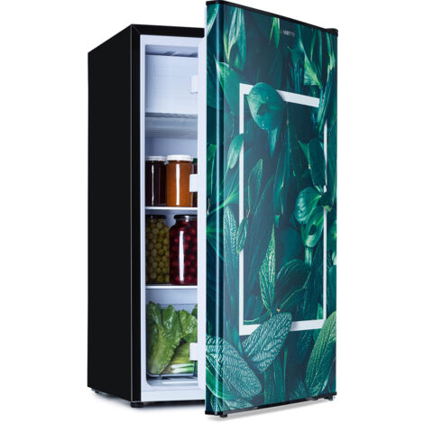 Klarstein CoolArt Fridge-Freezer Combination - Refrigerator with 2 Cooling Levels, Design Front, Thermostat with 5 Levels, 0 to 10 ° C, Compact Dimensions, Design, Forest, 79L