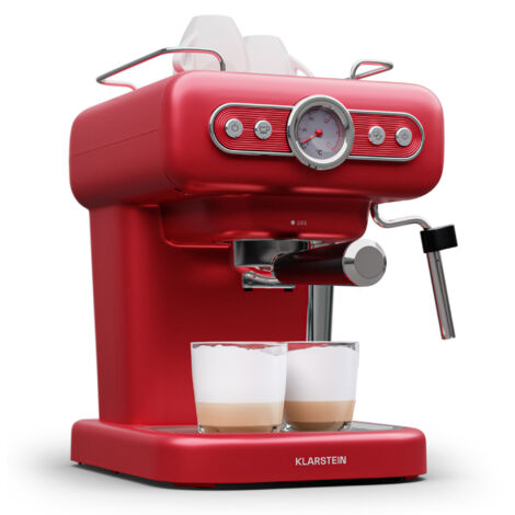 Klarstein Espresso Portafilter Machine with Milk Frother, 1.2 L Retro Mini Espresso Machine with Portafilter, 950 Watt Coffee Machine Small, Stainless Steel Coffee Machine for Cappuccino, Latte & Macc