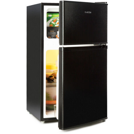 Klarstein Big Daddy Cool Fridge Freezer - Free-Standing, Small Fridge, Refrigerator, Freezer, 42 dB, Glass Shelves, Door Trays, Interior Lighting, 87 L, Black