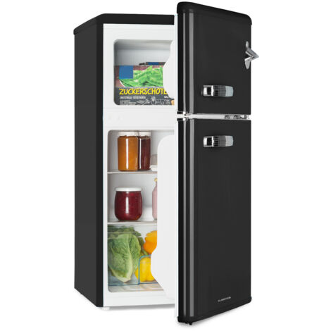 Klarstein Irene - Refrigerator-Freezer Combination , Retro Refrigerator , 61 L Refrigerator , 25 L Freezer , 40 dB Quiet , 2 Cooling Levels , 2 Door Racks , for Small Families and Singles , Black