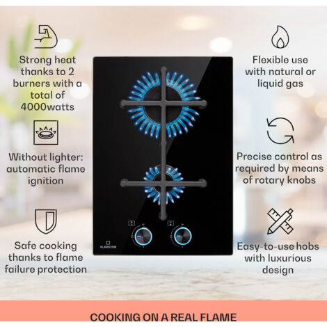 Klarstein Gas Cooker, 2 Burners Gas Hob, 4000W Built In Two Ring ...