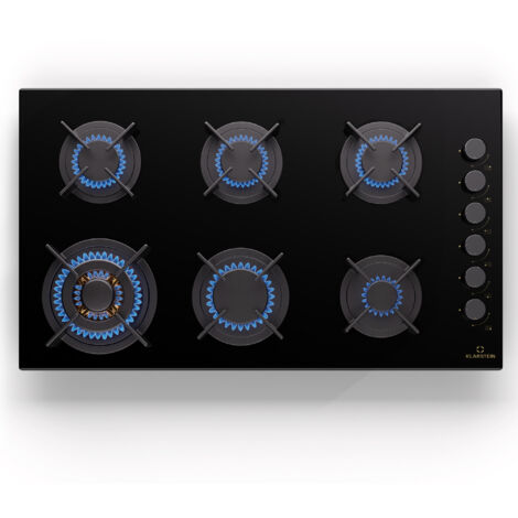 Klarstein Gas Cooker, 6 Burners Gas Hob, 12200W Built In Six Ring Electric Hob, Campervan Cooktops Gas Cookers, Stainless Steel Glass Top Wok Burner, 6 Ring Kitchen Stoves LPG Cooker Gas Burners Unit