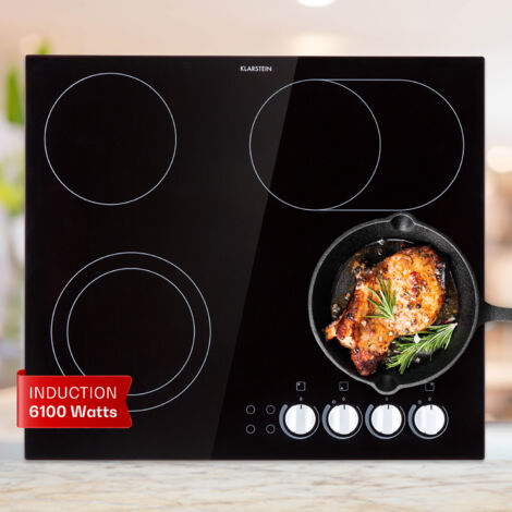 Klarstein Ceramic Hob, 6100W Electric Hob Ceramic Cooker, 4 Ring Electric Pan Hob, Built-In Table Top Cookers w/ 4 Hobs, Stainless Steel Ceramic Heater Cooktops, Electric Hot Plates for Cooking