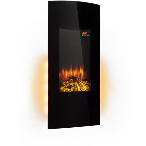 Klarstein Electric Fireplace, Electric Log Burner Indoor, 2000W Electric Fire Wall Mount Flame Electric Fire Place with LED Flame Effect, Fake Fireplace, Remote Control, Adjustable Thermostat Timer