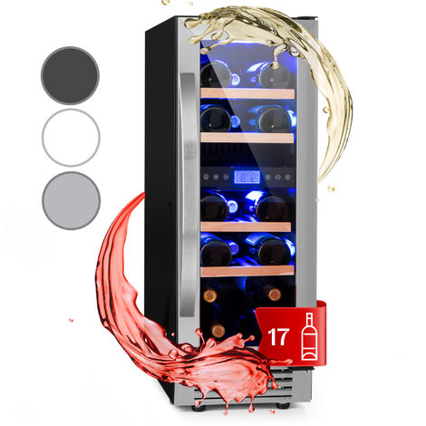 Klarstein Built-In Wine Cooler Fridge, Dual Zone Wine Fridge with Glass Door, 53L Slimline Drinks Fridge for Beer & Wine, Chiller Bottle Fridge for Home Pub, Indoor/Outdoor Bar Fridge, 17 Bottles