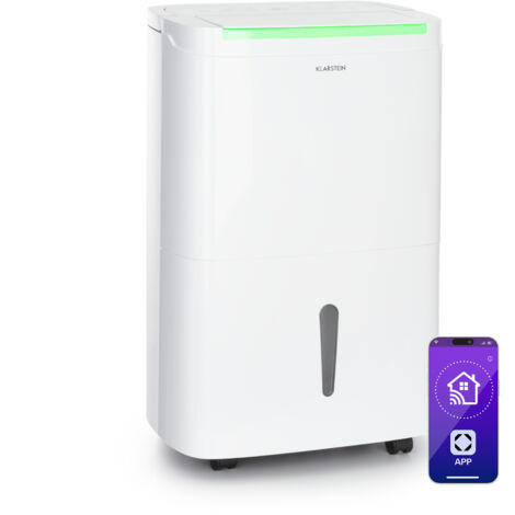 Klarstein DryFy Connect 30L Smart Dehumidifiers for Home, Wi-Fi App Control, 30L/Day, 5L Tank, Alexa Compatible, Timer, Portable for Bedroom/Bathroom, Rooms 25-30m², White