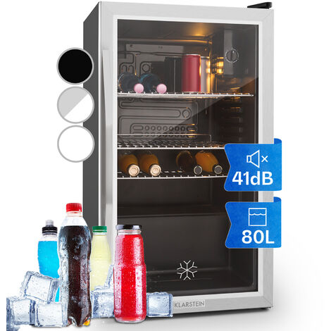 Klarstein Beer Fridge, Glass Mini Fridge for Bedrooms, Food, & Drinks, Small Fridge Wine Cooler, Glass Door Drinks Fridge, 80L Table Top Fridge w/ Removable Shelves, Indoor/Outdoor Home Bar Storage