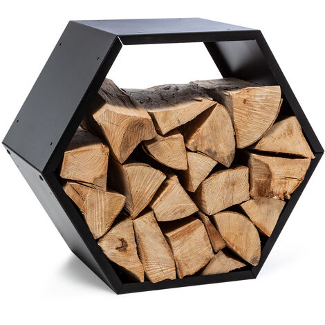 Firebowl Hexawood Black, Wooden Storage, Hexagon Shape, 50.2 x 58 x 32 cm