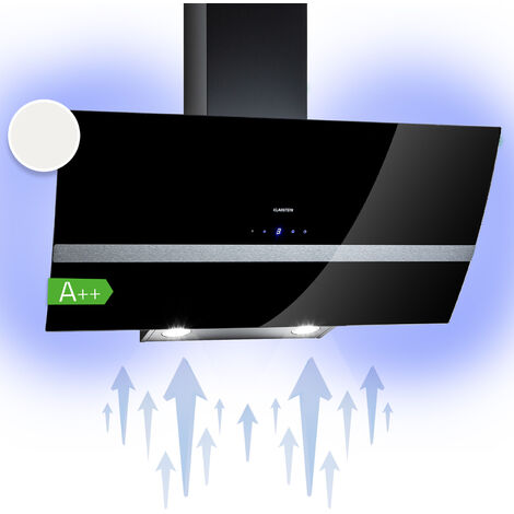 Klarstein Clara 90cm Angled Extractor Fan for Kitchens, Exhaust Extractor Fan Hood w/ Dishwasher Safe Aluminium Grease Filter, Powerful 509m³/h Airflow, RGB LED Light, Class A Efficient Extractor Hood