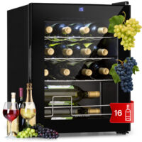 Klarstein Free-standing Wine Cooler Fridge, Single Zone Wine Fridge with Glass Door, 42L Slimline Drinks Fridge, Beer & Wine Chiller Bottle Fridge for Home Pub, Indoor/Outdoor Bar Fridge, 16 Bottles