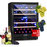Klarstein Built-in Wine Cooler Drinks Fridge, 129L Dual Zone Wine Fridges, Wine Prosecco & Beer Bottles, Wine Fridge with Glass Door, Indoor/Outdoor Bar Fridge & Wine Cooler for Garden, 43 Bottles