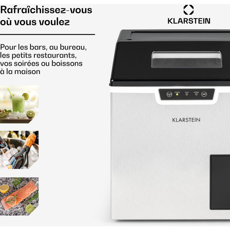 Machine à Glaçons Klarstein 3L - 15kg/24h - Glaçons 3 Tailles - Ecran Tactile - Noir