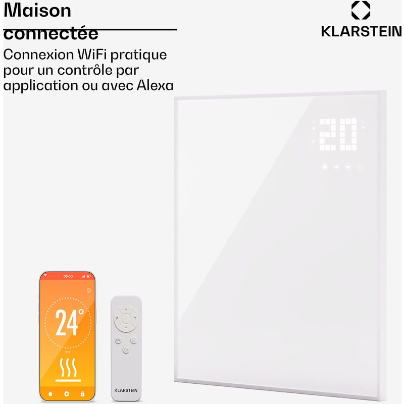 Klarstein Radiateur infrarouge Smart IP24 Chauffage électrique Salle de  Bain WiFi & App Radiateur électrique 400W Blanc