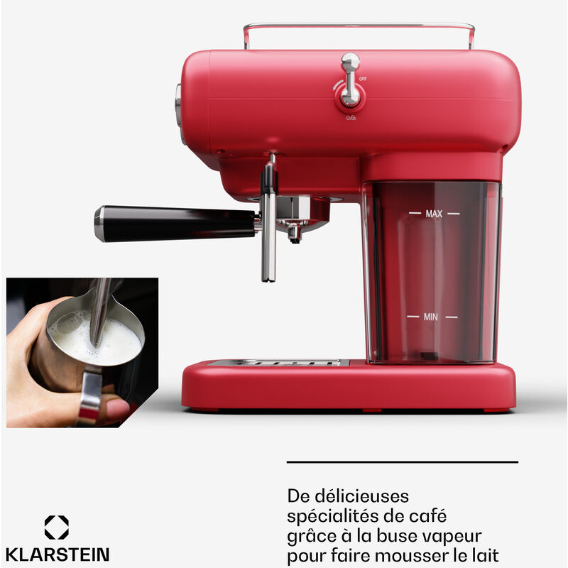 Klarstein Cafetière Expresso Rétro Avec Mousseur à Lait - 20 Bars 1360W 0.9L - Acier Inoxydable Pour Espresso, Latte & Cappuccino
