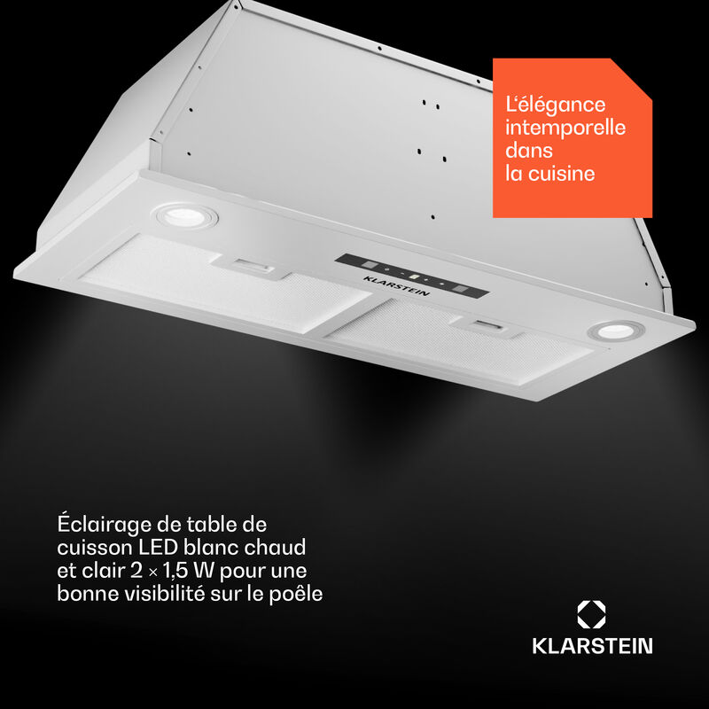 Klarstein Hotte Aspirante Encastrable 72 cm, Hotte de Cuisine LED, 439  m³/h, Minuterie, Hotte avec Évacuation, Gris