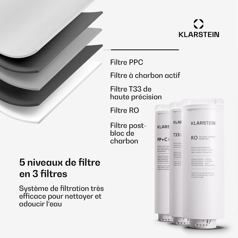 Système Filtration Eau Klarstein - Osmose Inverse 400GPD - 5 étapes - Sans Réservoir - Robinet Inclus