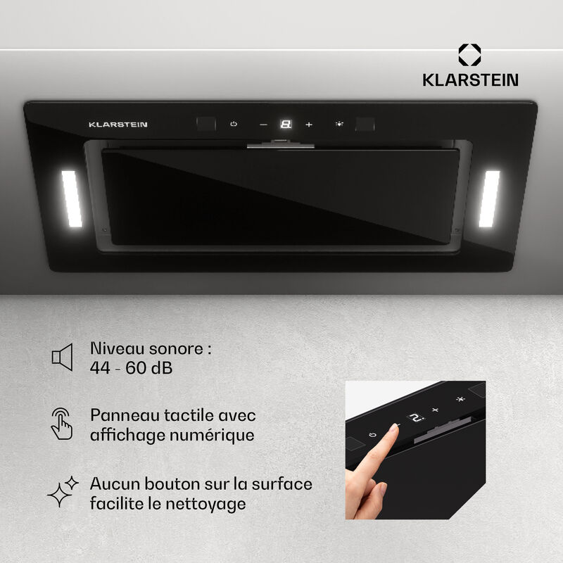 Klarstein Hotte Aspirante Encastrable 52 cm, Hotte Aspirante Silencieuse,  Hotte de Cuisine avec Lampes LED, Débit d'Air Puissant 466 m³/h, Minuterie