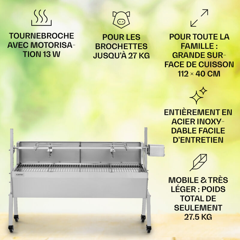 Barbecue Charbon de Bois Encastrable en Acier + Tournebroche 54 x 70 cm