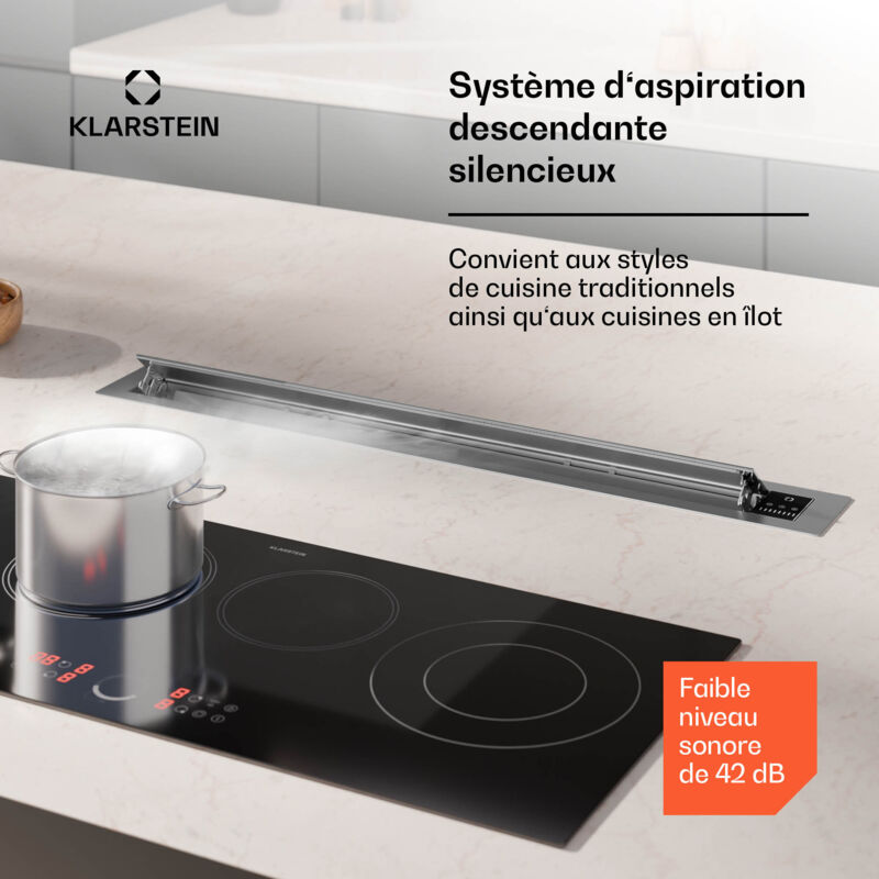 Klarstein Hotte Aspirante Descendante Eco 60 cm Hotte de Cuisine 576 m³