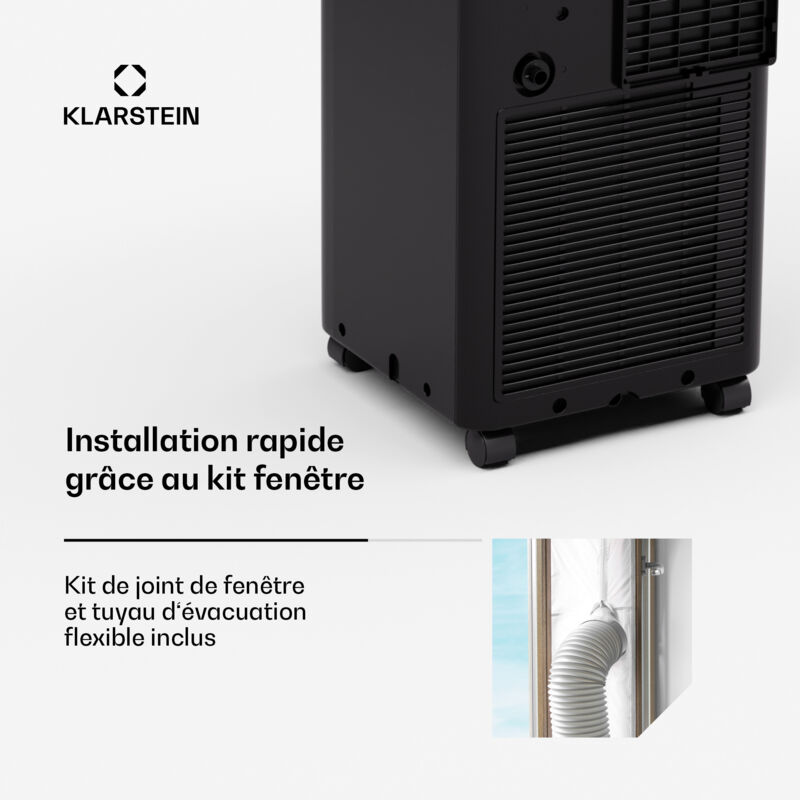 Klarstein - Climatiseur mobile 3 en 1 : ventilateur, fonction de refroidissement et de déshumidification (EEK: A, 17-30°C, oscillation, minuterie, roulettes de sol) 7000 BTU/h, blanc