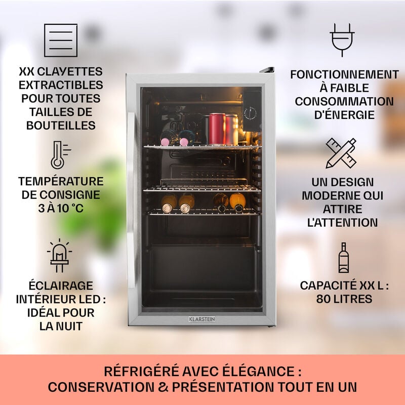 Klarstein Mini Frigo de Chambre et Bureau pour Boisson, Petit Frigo  Silencieux, Refrigerateur Mini Bar 60L, Petit Réfrigérateur Camping,  Étagères