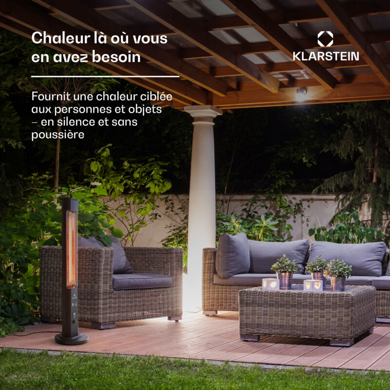 Chauffage Infrarouge Klarstein 2000W - Sur Pied Ou Mural, 8 Niveaux, Télécommande, étanche IP65, Pour Terrasse (15m²)