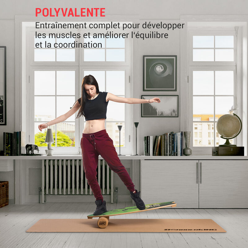Indoorboard Wave planche d'équilibre + tapis + rouleau bois / liège