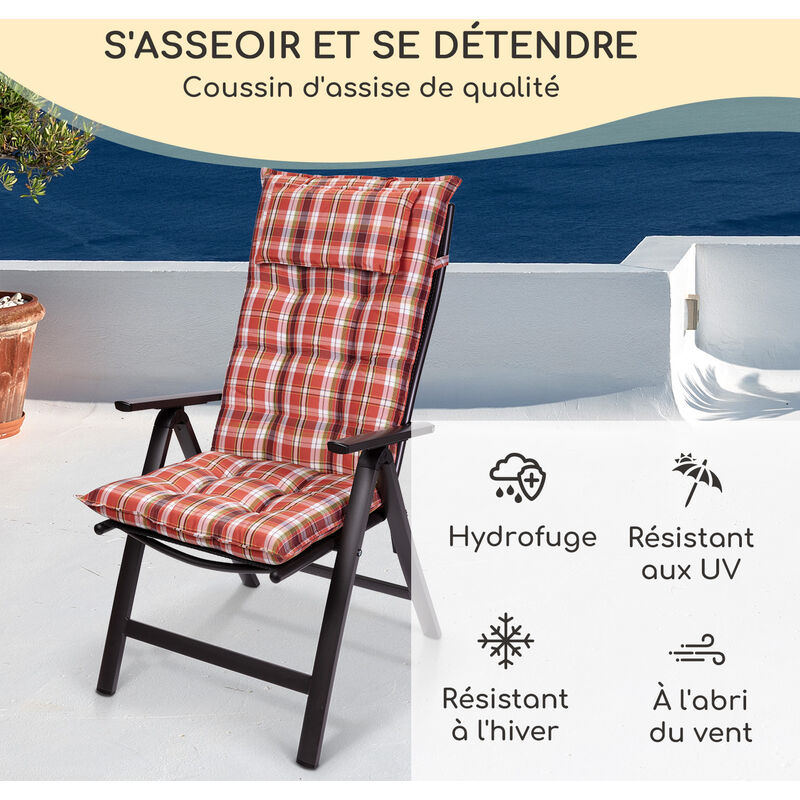 Coussin Coburg Coussin de fauteuil chaise de jardin à dossier haut en  polyester 53x117x9 cm 2