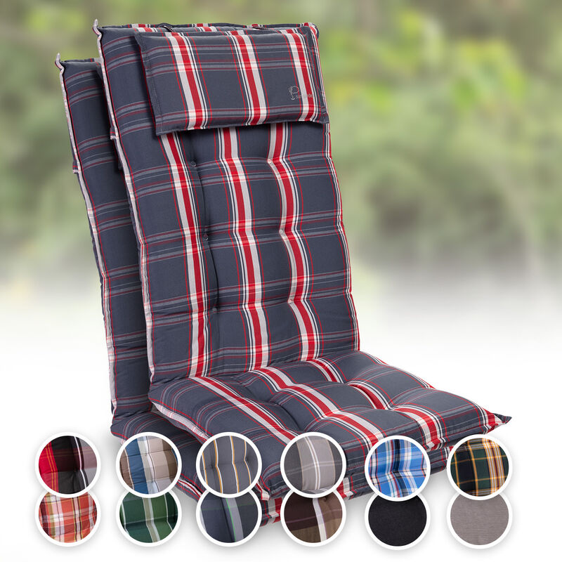 Coussin - Blumfeldt Sylt - Pour chaise de jardin à dossier haut avec  appuie-tête - 50x120x9cm - Lot de 4 - Rouge/Noir