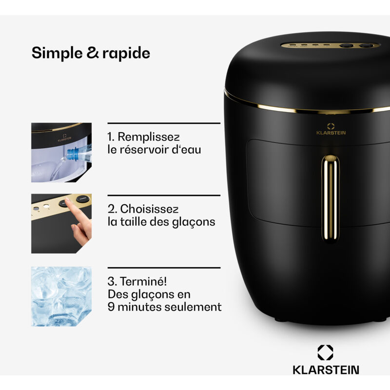 Machine à Glaçons EUHOMY 12kg/Jour - 9 Cubes En 6 Min, Acier Inoxydable, 2 Tailles De Glaçons