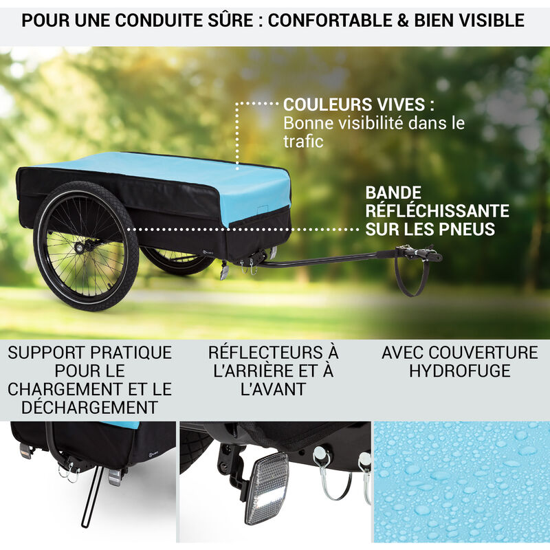 Remorque Vélo Cargo Klarfit - Capacité 40kg, 2 Roues 16" - Étanche Pour Camping, Courses