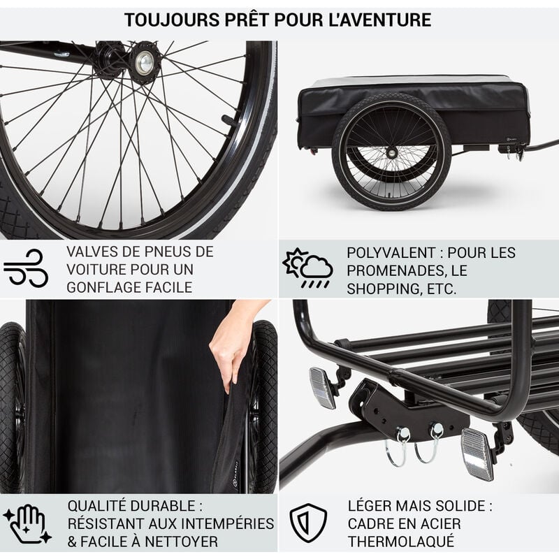 Klarfit Remorque Velo Cargo, Charette Velo à 2 Roues, Remorque Vélo pour  Bicyclette, Kit de Fixation