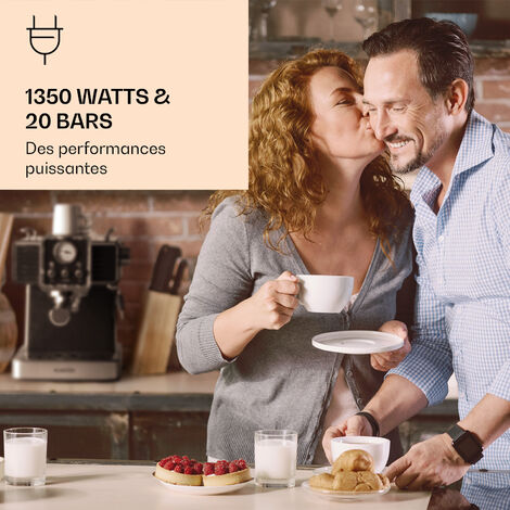 Klarstein Gusto Classico Machine à expresso, 1350 watt, 20 bars de pression, Réservoir d'eau : 1,5 litre, Machine à café, avec buse latérale à mousser le lait, décompression automatique, Cafetière, no
