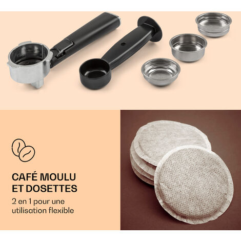 Klarstein Gusto Classico Machine à expresso, 1350 watt, 20 bars de pression, Réservoir d'eau : 1,5 litre, Machine à café, avec buse latérale à mousser le lait, décompression automatique, Cafetière, no