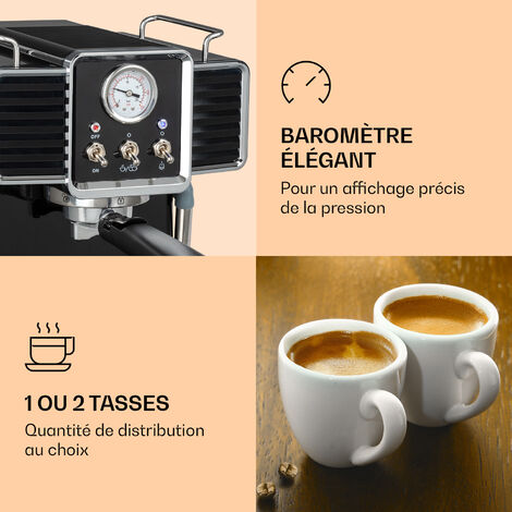 Klarstein Gusto Classico Machine à expresso, 1350 watt, 20 bars de pression, Réservoir d'eau : 1,5 litre, Machine à café, avec buse latérale à mousser le lait, décompression automatique, Cafetière, no