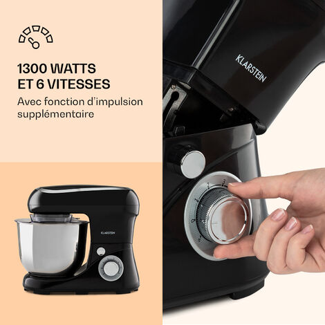 Robot Pâtissier Multifonction Klarstein 1800W – Bol 5L Inox – Rotation Planétaire – Pétrin, Fouet, Crochet – 6 Vitesses + Pulse