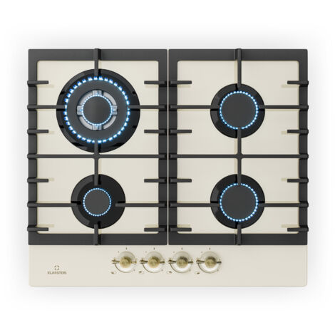 Klarstein – Plaque de cuisson à gaz 4 brûleurs – Gaz naturel et propane – Grilles en fonte – Allumage SnapJet – Dimensions 60x51,5cm