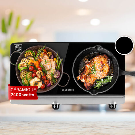 Klarstein – Plaque vitrocéramique 2 feux 2400W – Dimensions 50x29cm – Surface en verre noir – Modes intelligents avec 11 niveaux de température (1/5)