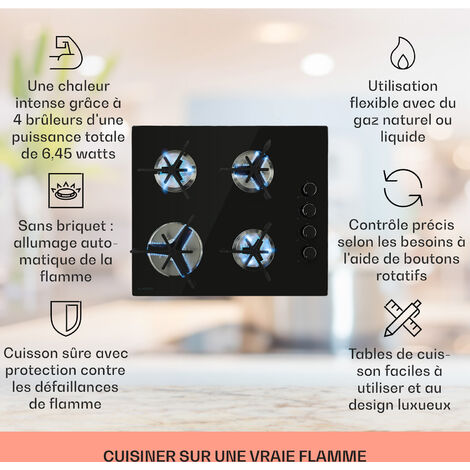 Klarstein Plaque de Cuisson Gaz 4 Feux, Table de Cuisson à Gaz à 4 Brûleurs, Plaque Gaz de 7.6kW, Piano Cuisine Gaz en Acier Inoxydable, Plaque de Cuisson Gaz Encastrable, Plaque a Gaz Cuisine Inox