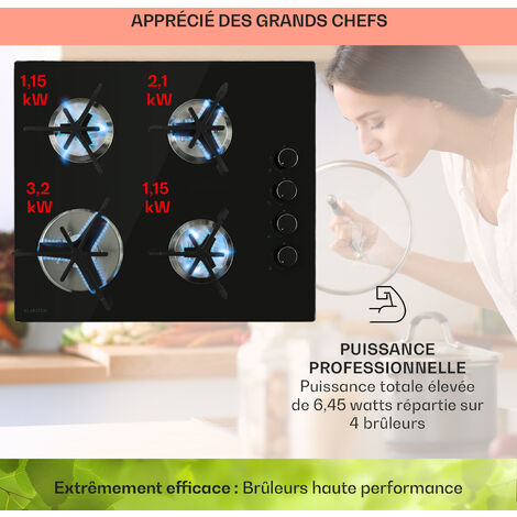 Klarstein Plaque de Cuisson Gaz 4 Feux, Table de Cuisson à Gaz à 4 Brûleurs, Plaque Gaz de 7.6kW, Piano Cuisine Gaz en Acier Inoxydable, Plaque de Cuisson Gaz Encastrable, Plaque a Gaz Cuisine Inox