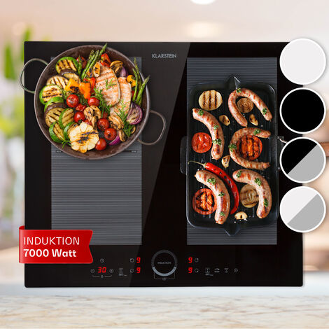 Klarstein – Plaque induction 7000W – 4 foyers – Encastrable avec contrôle tactile – Technologie Flexzone VarioHeating – Dimensions 59x52cm