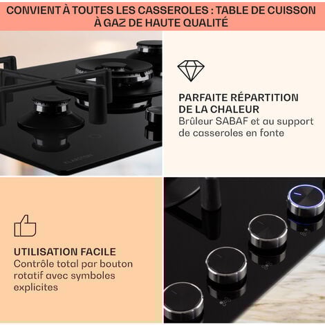 Klarstein Plaque de Cuisson Gaz 5 Feux, Table de Cuisson à Gaz 5 Brûleurs, Plaque Gaz 11.5 kW, Piano Cuisine Gaz en Acier Inoxydable, Plaque de Cuisson Gaz Encastrable, Plaque a Gaz Cuisine Inox