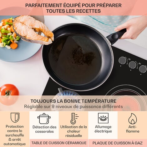 Klarstein Plaque de Cuisson Gaz et Vitrocéramique Encastrable 5 Feux, Table  de Cuisson et Vitro de 9.2 kW en Acier Inoxydable, Plaque Cuisson Mixte