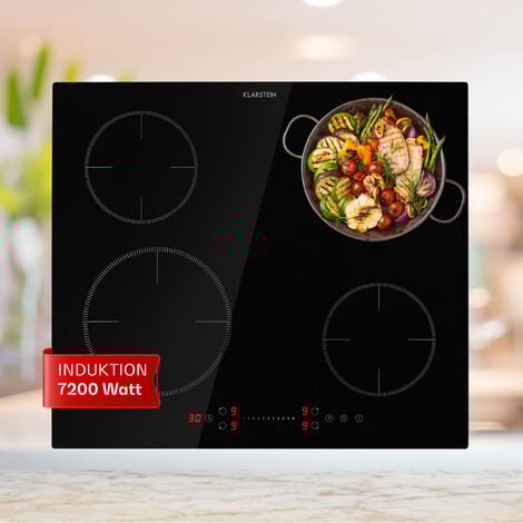 Klarstein Plaque Induction Encastrable de 7200W, Table de Cuisson Induction, Plaque Induction 4 Feux, Plaque de Cuisson Induction avec Contrôle Tactile, Tables de Cuisson Electrique 4 Foyers, Plaques
