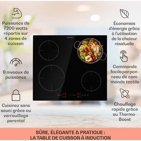 Klarstein Plaque Induction Encastrable de 7200W, Table de Cuisson Induction, Plaque Induction 4 Feux, Plaque de Cuisson Induction avec Contrôle Tactile, Tables de Cuisson Electrique 4 Foyers, Plaques